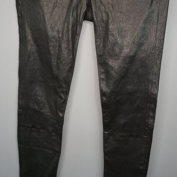New Frame Le Skinny de Jeanne Mid-Rise Leather Pants in Washed Black size 23 - Picture 6 of 16